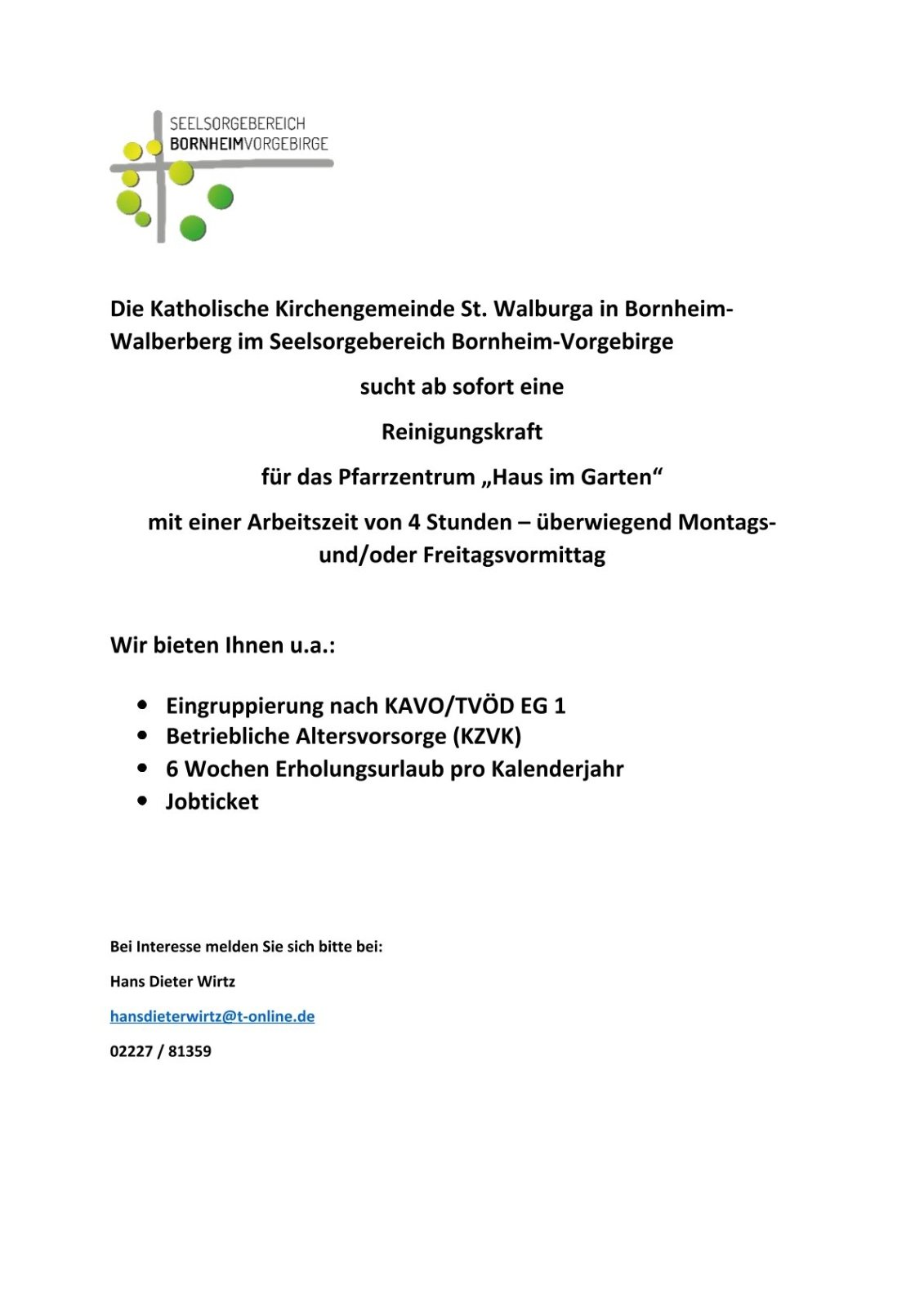Stellenausschreibung Reinigungskraft Walberberg (002)-1-1
