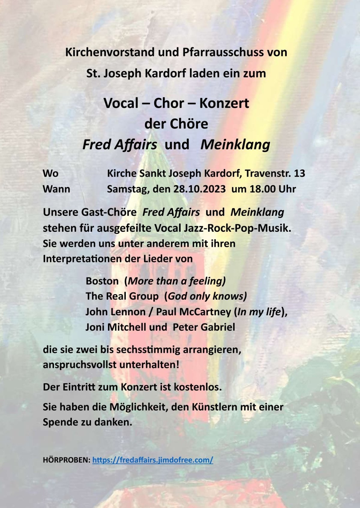 Konzert  Fred Affairs und Meinklang am 28.10.2023  um 18 Uhr    30.08.2023-1 (c) Pfarrgemeinde St. Joseph